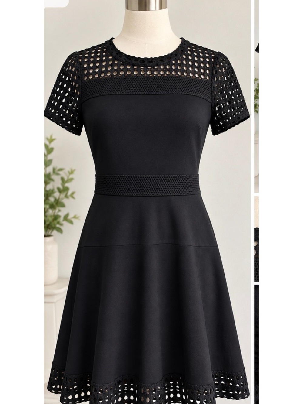 Michael Kors Black Eyelet Lace Fit and Flare Dress Size Small